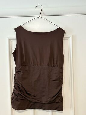 Cache Brown Sleeveless Top with Elegant Ruched Detailing